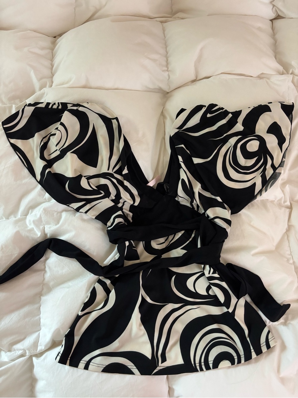 Black & White Swirl Wrap Top